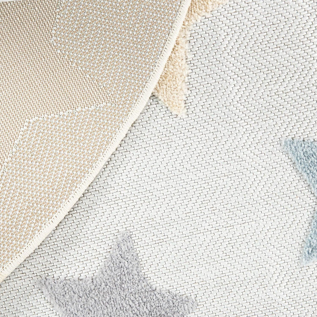 Stars Kids Rug Modern Low-Pile Play Mat Pastel Colored Stars in Cream