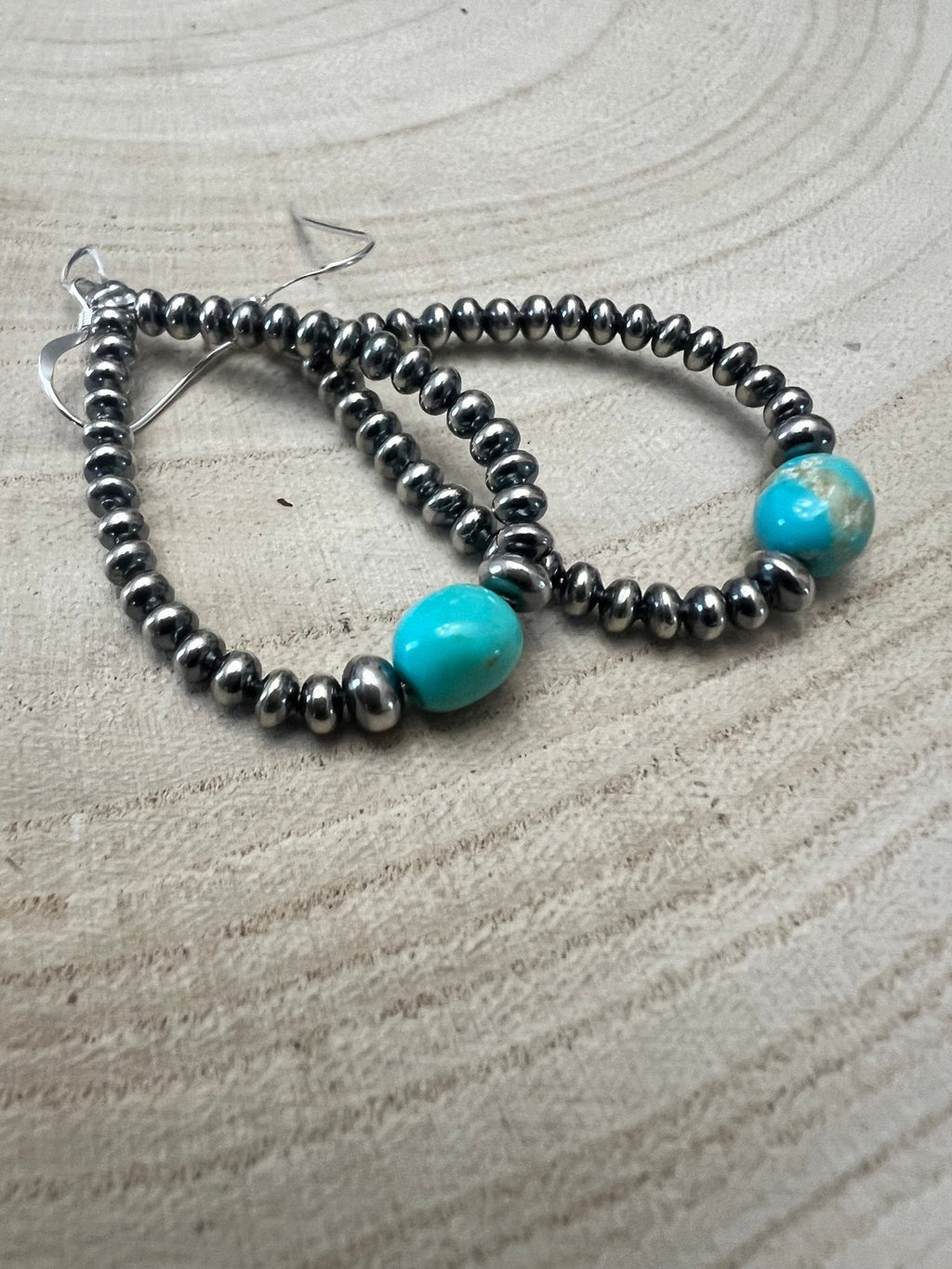 Sterling Silver Pearl & Turquoise Teardrop Earrings - 2 1/2 inch drop
