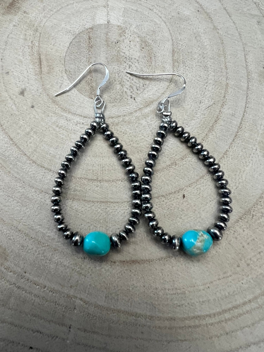 Sterling Silver Pearl & Turquoise Teardrop Earrings - 2 1/2 inch drop