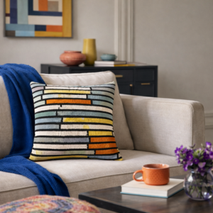 Striped Silk Velvet Ikat Throw Pillow Cover 20 X 20