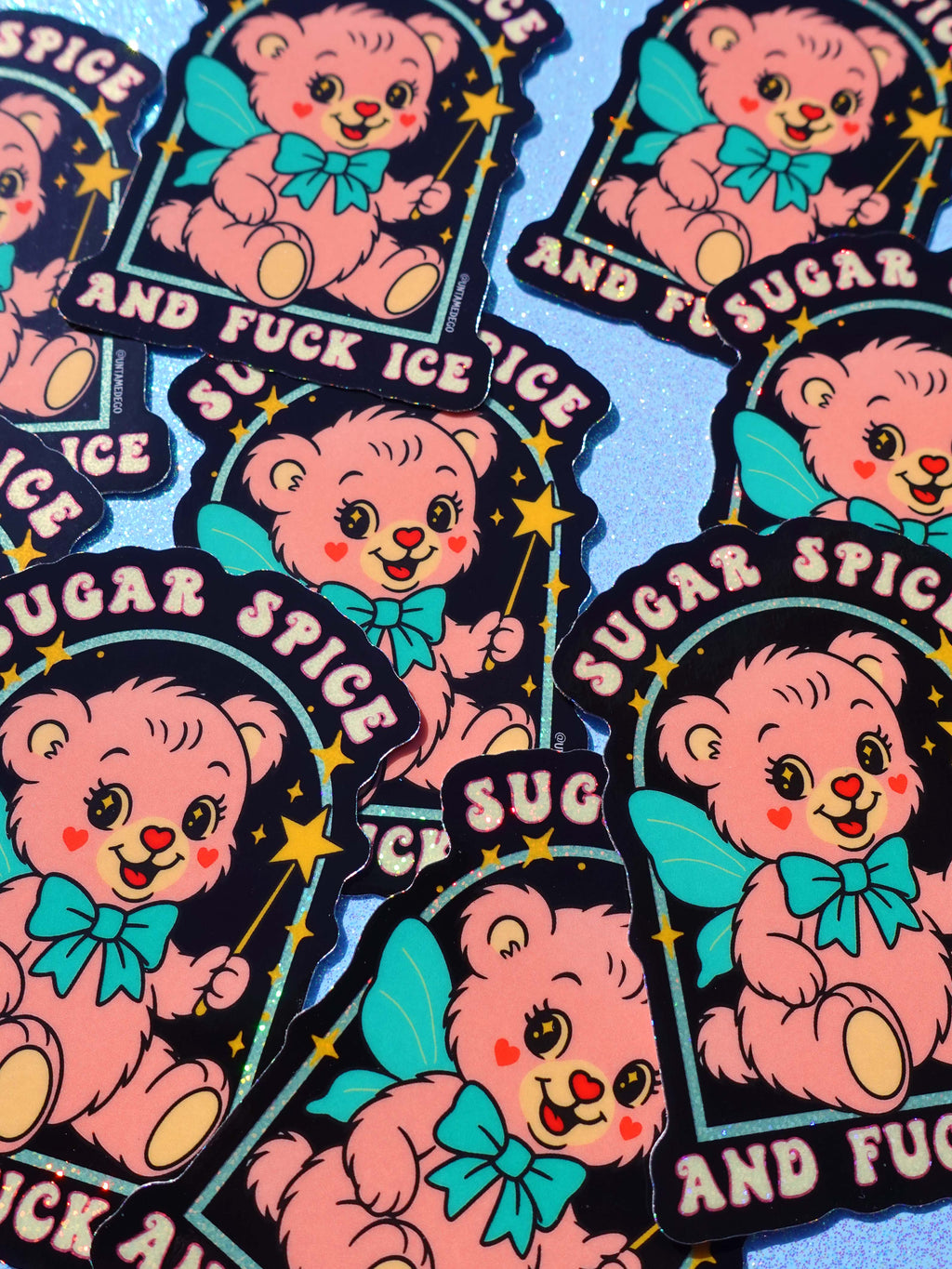 Sugar Spice and Fuck ICE Sticker – Retro Kawaii Bear Protest Vinyl Sticker – Anti-ICE Political Statement – Cute but Revolutionary Vinyl Sticker