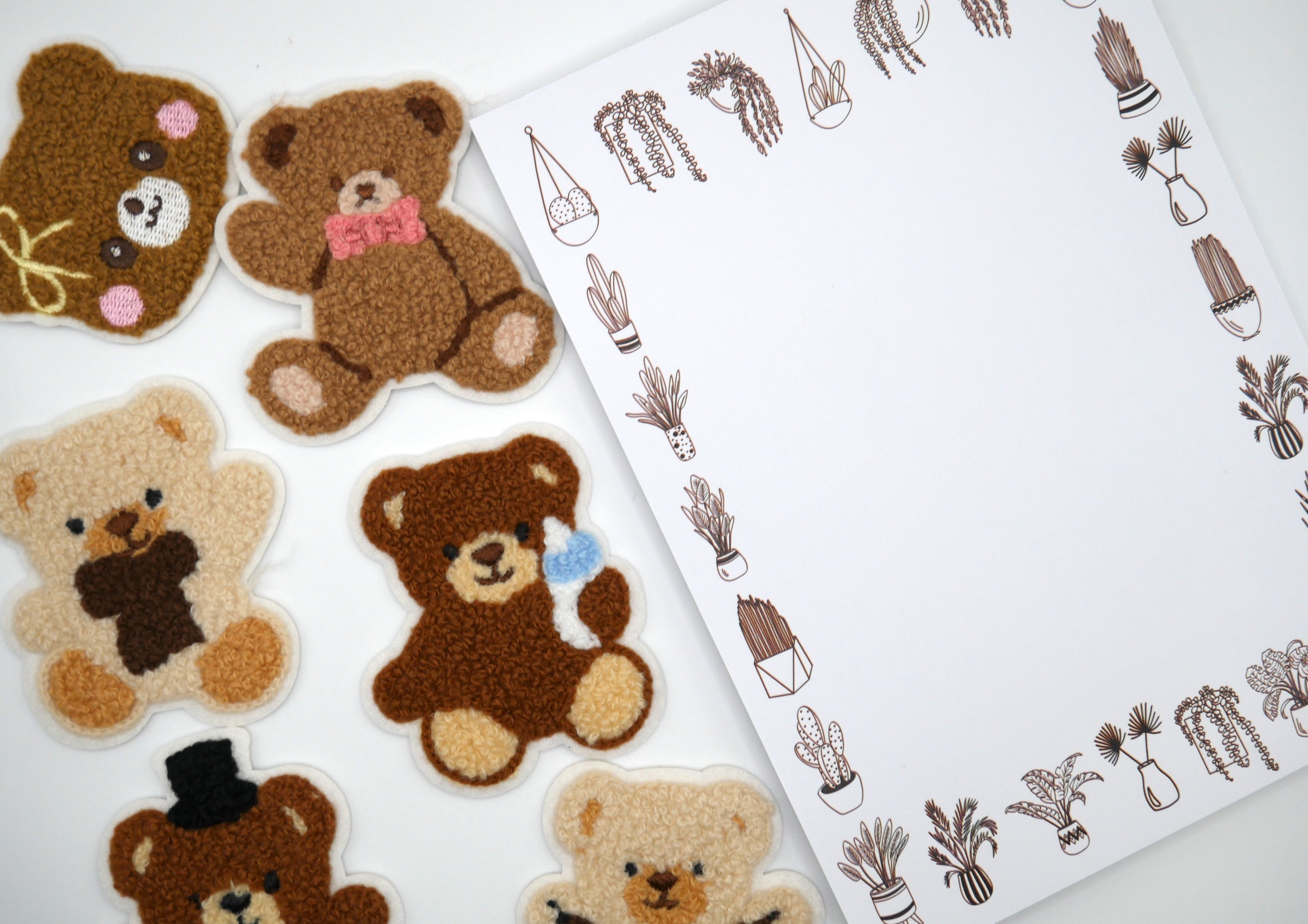 Teddy Bear Fuzzy Iron-On Embroidered Patch Pack (Set of 5)