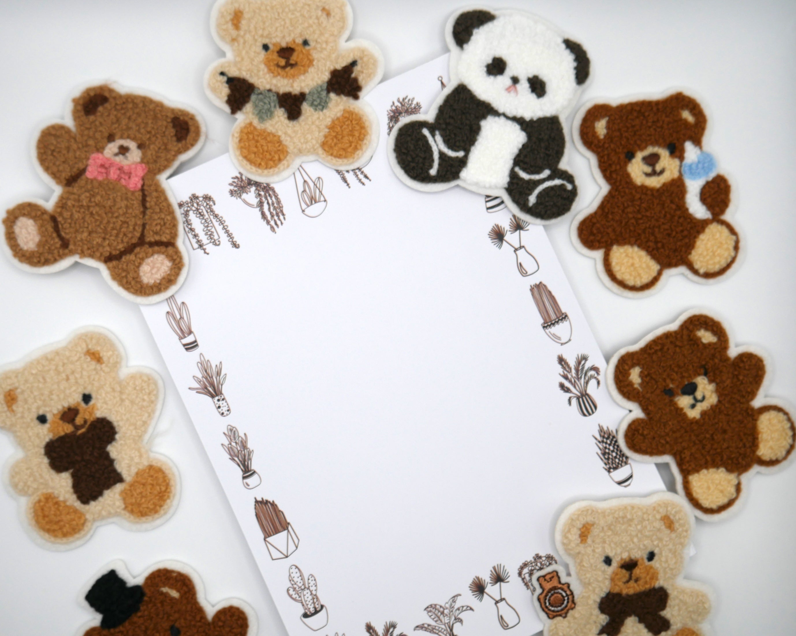 Teddy Bear Fuzzy Iron-On Embroidered Patch Pack (Set of 5)