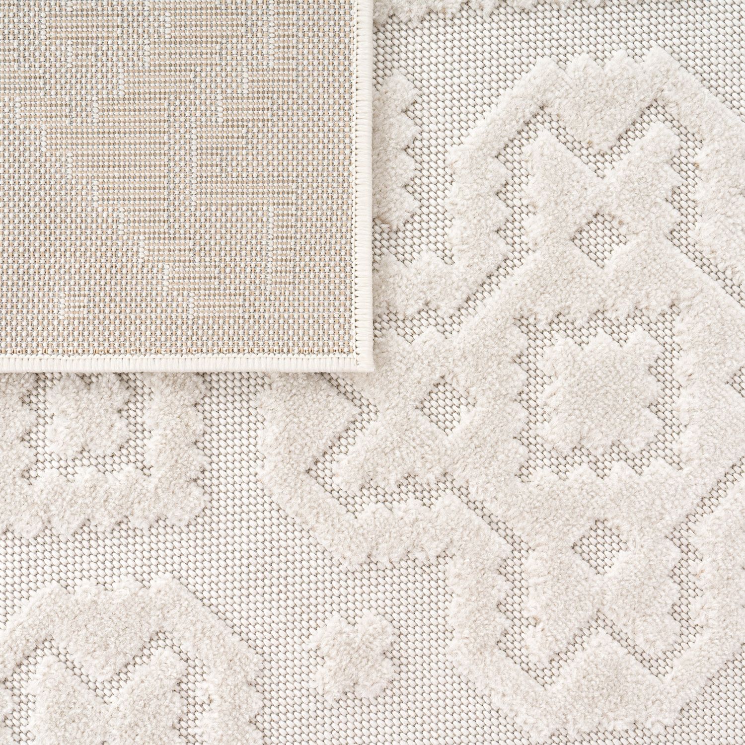 In- & Outdoor Rug Marrakesh High-Low Diamond Effect Pattern Cream