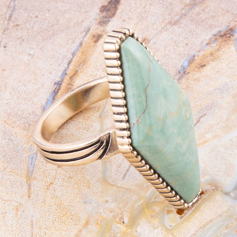 Trillion Green Turquoise Golden Ring