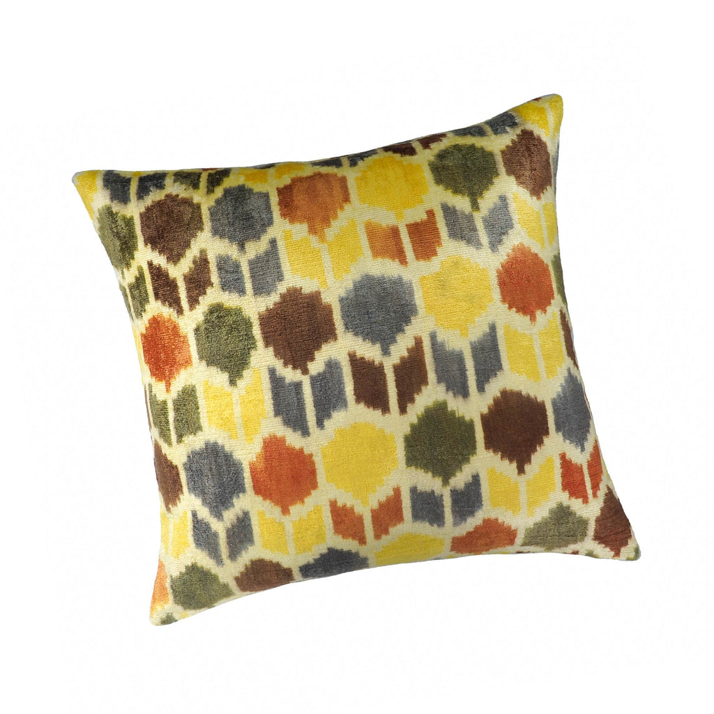 Tulips Silk Velvet Ikat Throw Pillow Cover 20 X 20