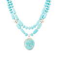 Double Stranded Blue Turquoise Sterling Silver Statement Pendant Necklace