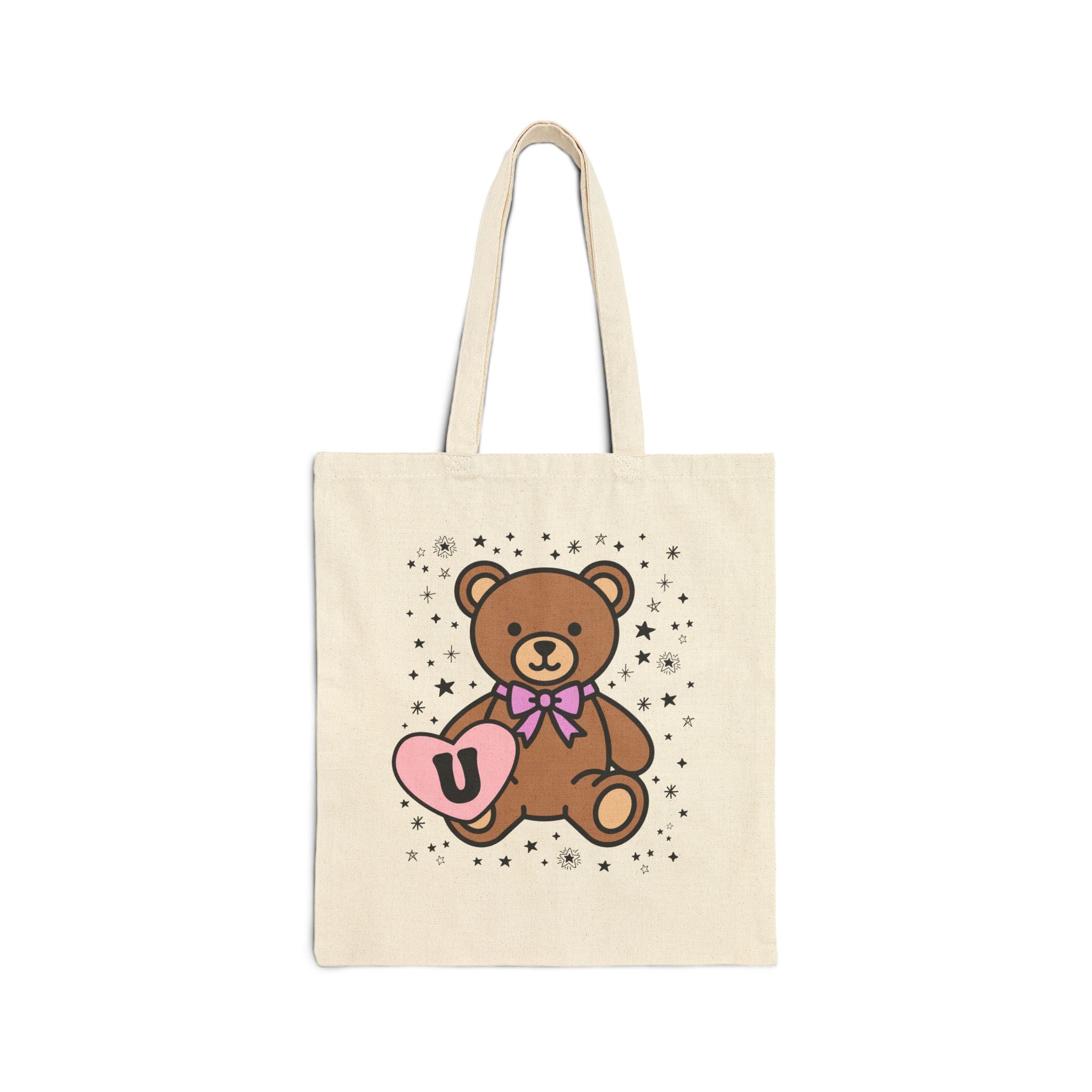 U: Bear Holding a Heart Tote Bag with Initial