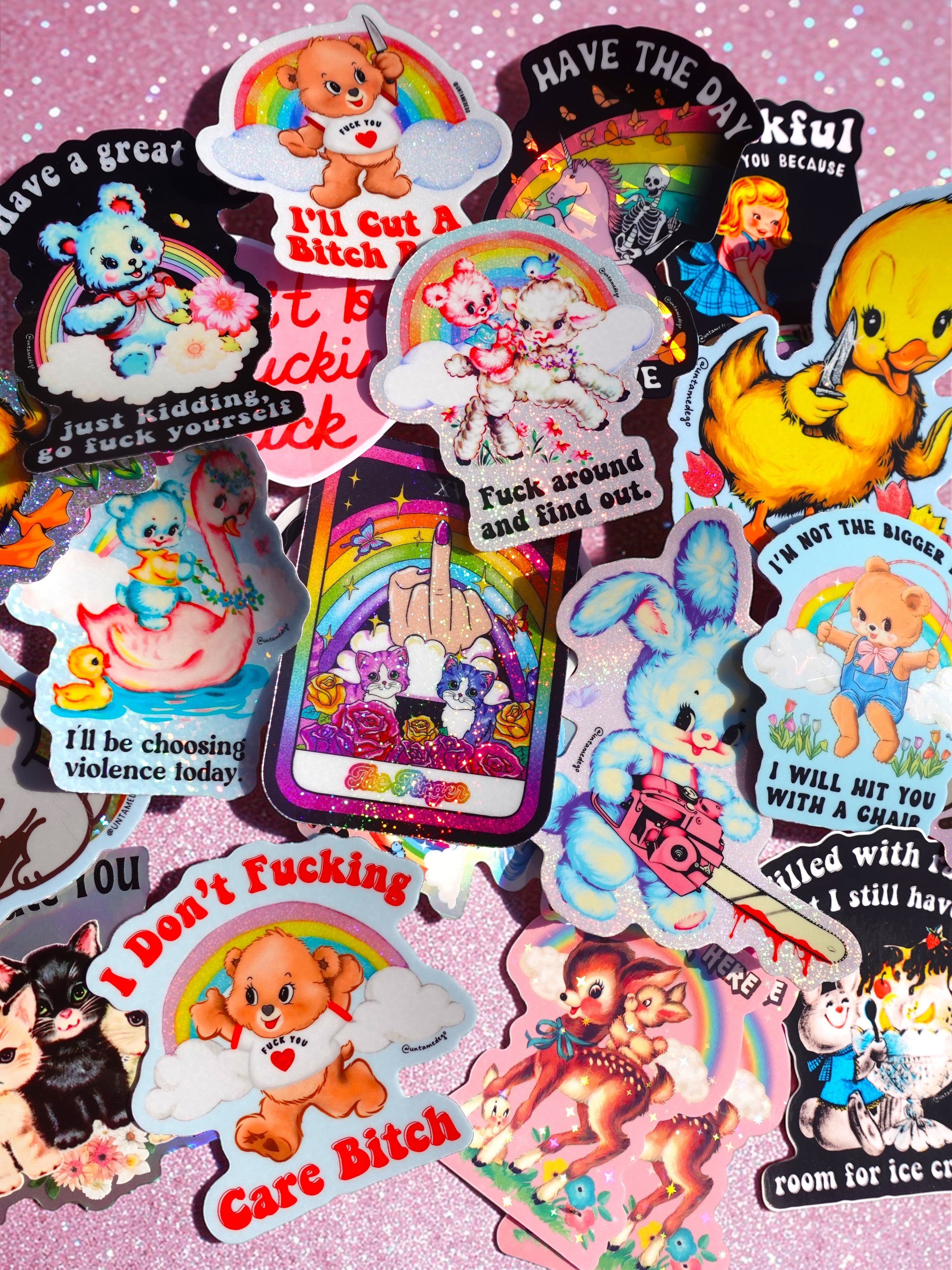 Mystery Unhinged Cute Sticker Pack – Funny Glitter Aesthetic Vinyl Stickers with Sass and Chaos for Laptops, and Water Bottles