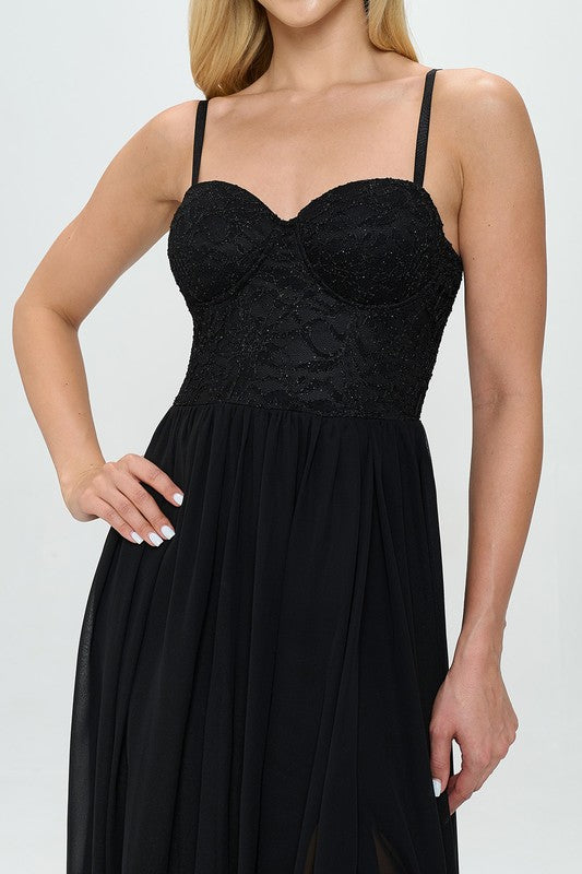 Lace Detail Bustier Floor Length Maxi Dress