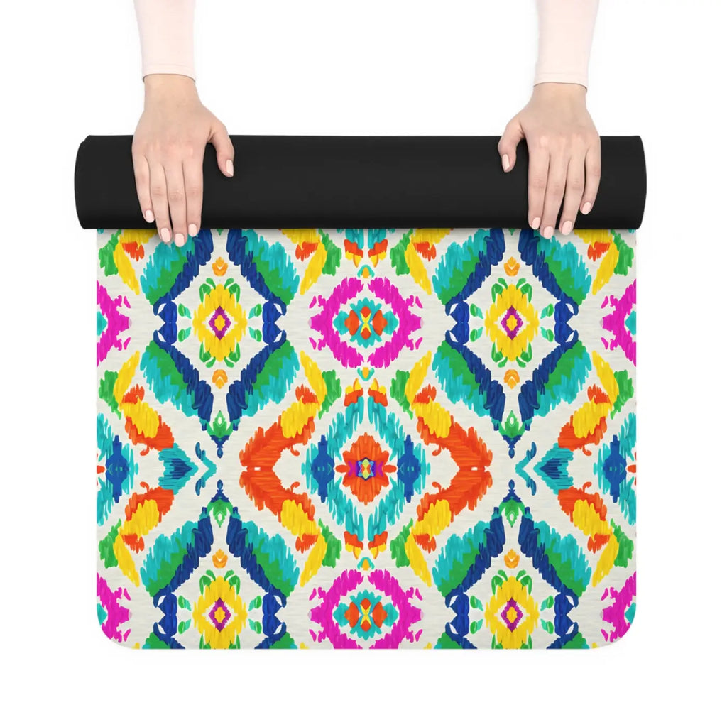 Hand Painted Ikat Rubber Yoga Mat - Microfiber Suede - Dipaliz