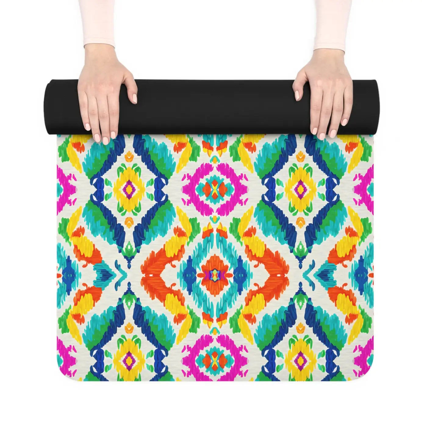 Hand Painted Ikat Rubber Yoga Mat - Microfiber Suede - Dipaliz