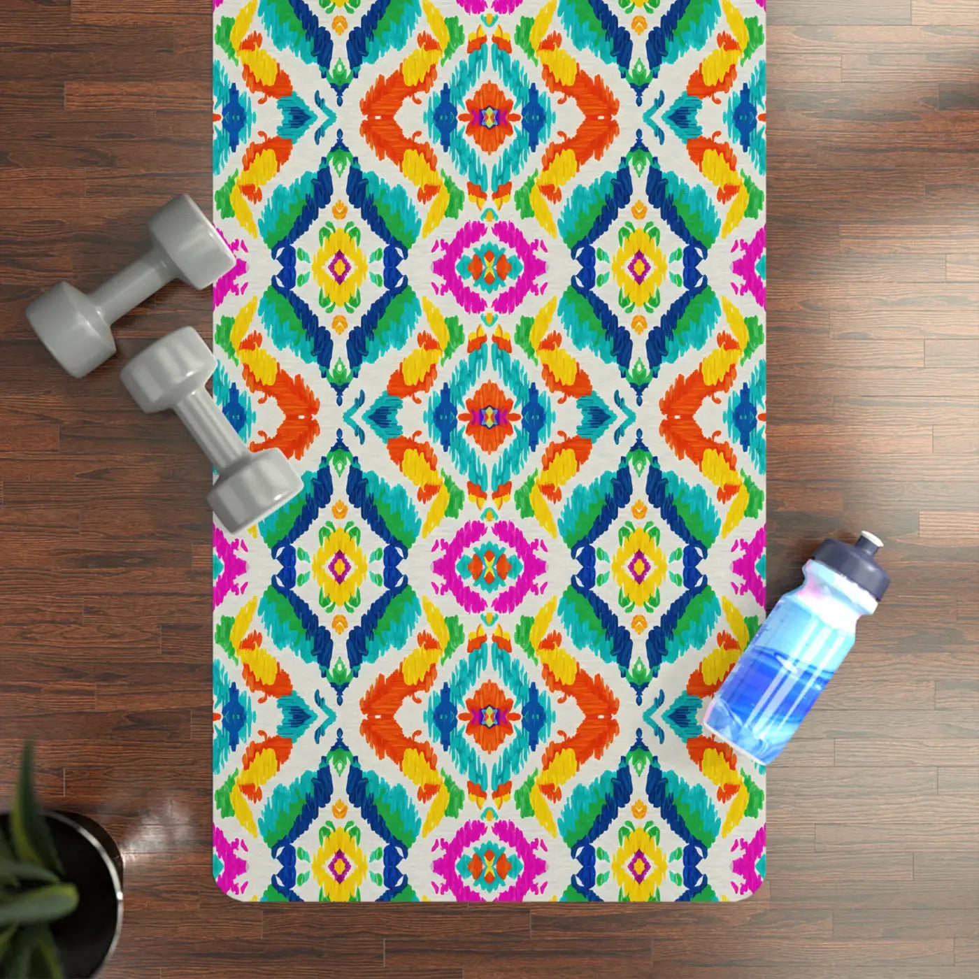 Hand Painted Ikat Rubber Yoga Mat - Microfiber Suede - Dipaliz