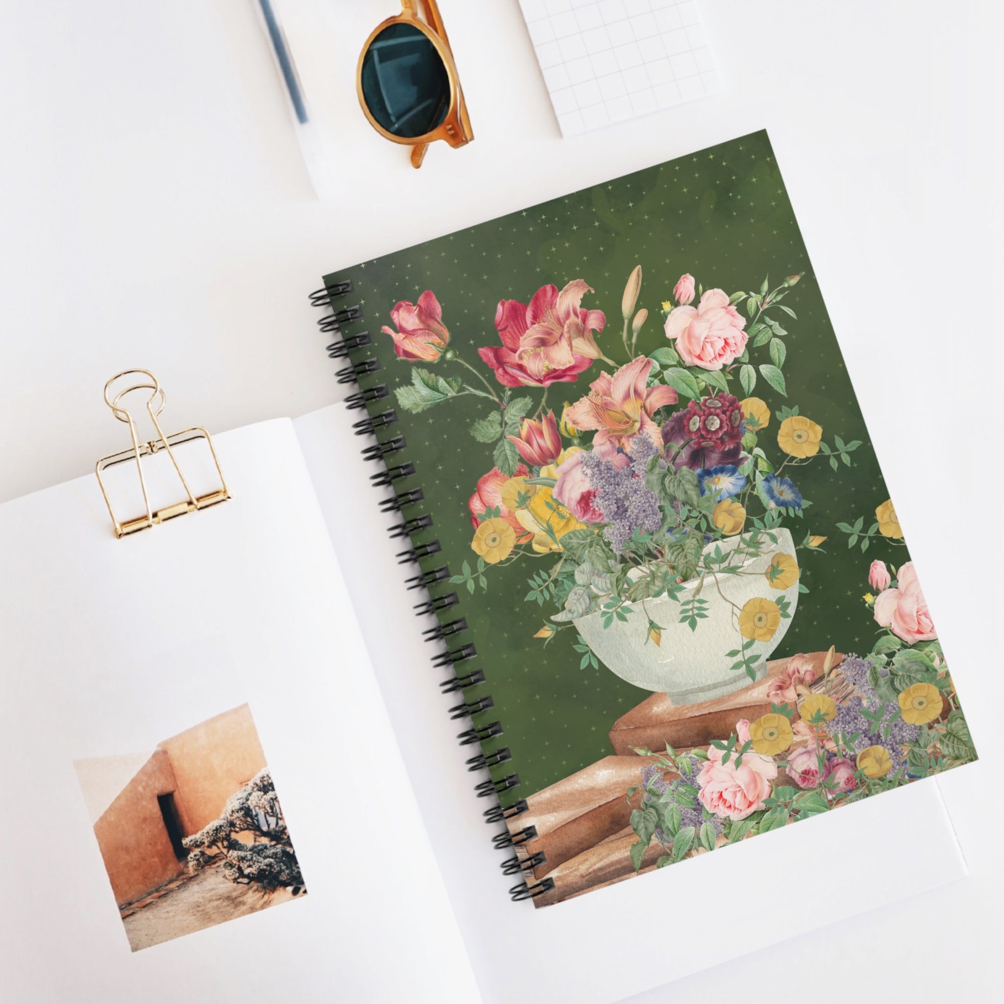 Vintage Botanical Flower Collage Notebook with Mystical Stars: Cottagecore Notebook for School or Work