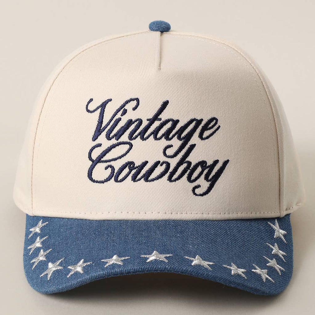 VINTAGE COWBOY Embroidered Star Brim Trucker Hat