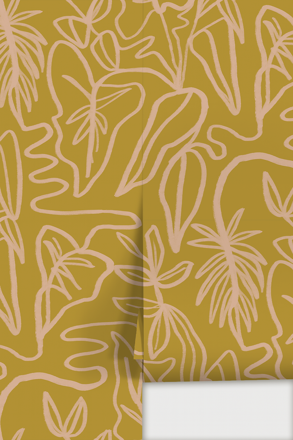 Inked Foliage Wallpaper, mustard and peach