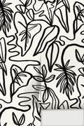 Inked Foliage Wallpaper, white and black