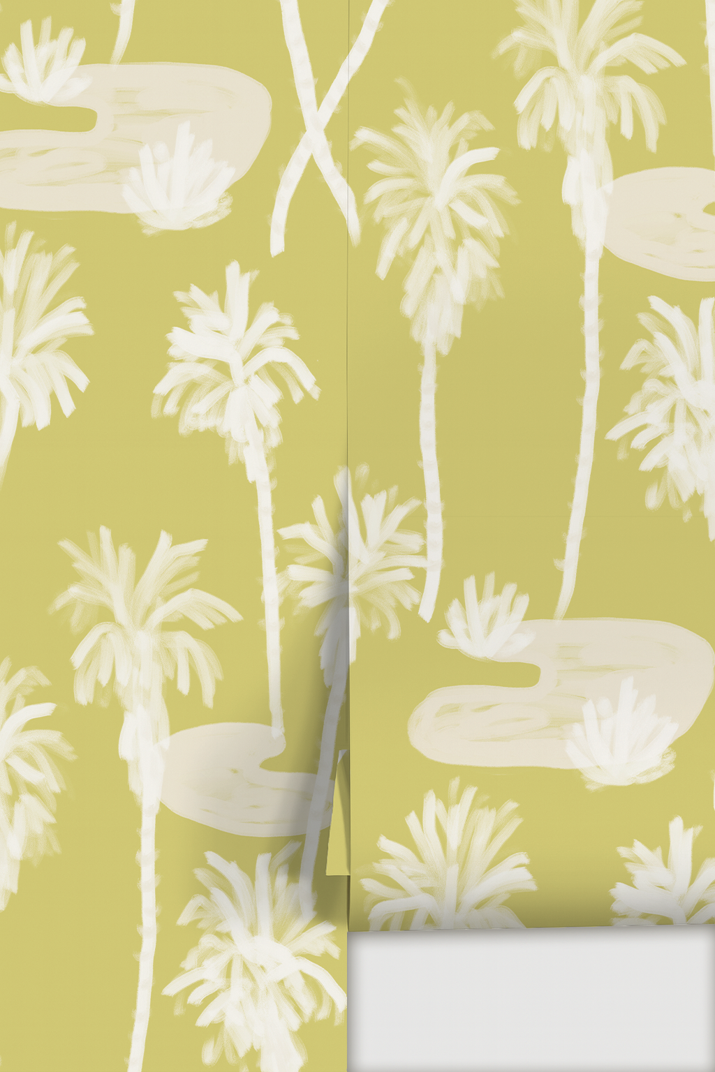 Palm Oasis Wallpaper, lemon and white