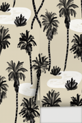Palm Oasis Wallpaper, neutral and black