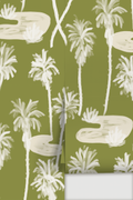 Palm Oasis Wallpaper, olive green and white