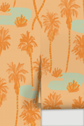 Palm Oasis Wallpaper, orange and mint