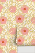 Matilija Wallpaper, butter yellow, pink and white