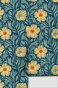 Matilija Wallpaper, navy, orange and mint