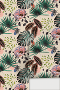 Floral Pop Wallpaper, teal and pink
