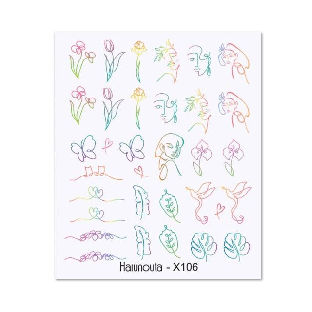 Water Nail Stickers Women Face Sketch Abstract Butterfly Image Sexy Girl Nail Art Decor Sliders Manicures For Nails Decoration Decal Self-Adhesive 3D Wave Design Decoration for Women Girls Tape Nail Art Stickers Decal Decoration