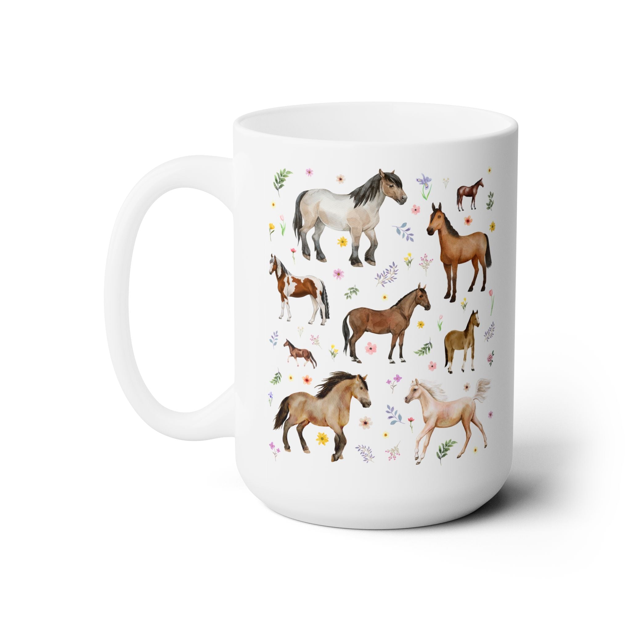 Watercolor Horses and Flowers Coffee Mug