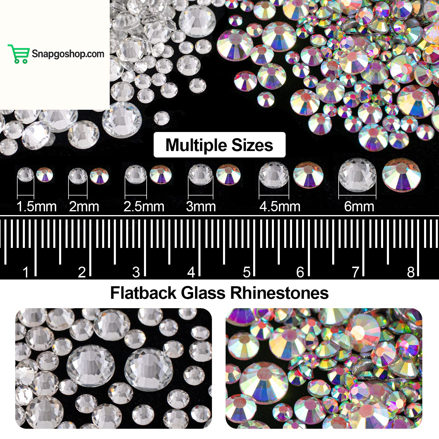 Flat Back Rhinestone Kits Colorful Rhinestones+Crystal Ab&Transparent White Face Gems Nail Gem with Quick Dry Makeup Glue+Picker Pencil+Tweezer for Bedazzling Face Makeup and Nail Art