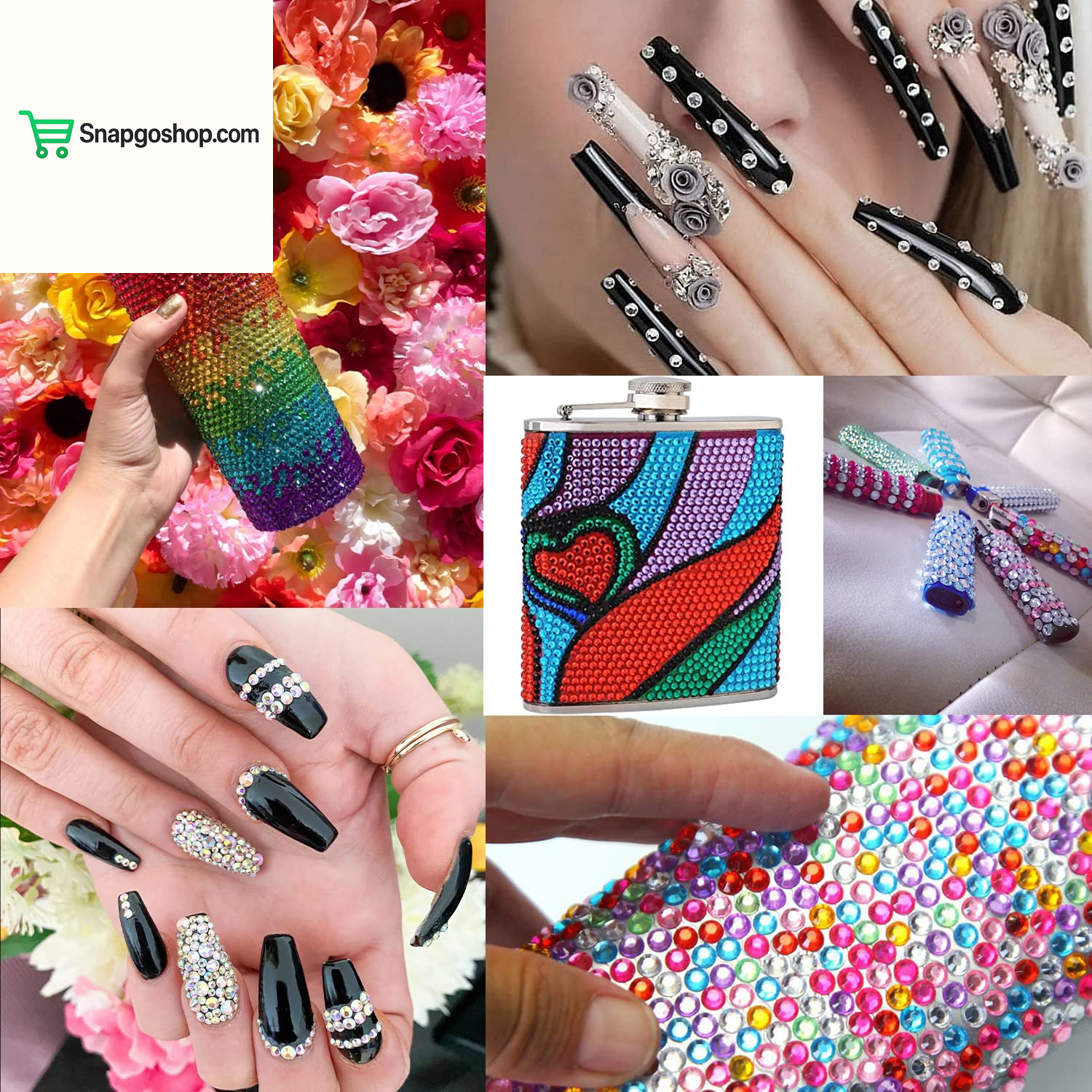 Flat Back Rhinestone Kits Colorful Rhinestones+Crystal Ab&Transparent White Face Gems Nail Gem with Quick Dry Makeup Glue+Picker Pencil+Tweezer for Bedazzling Face Makeup and Nail Art