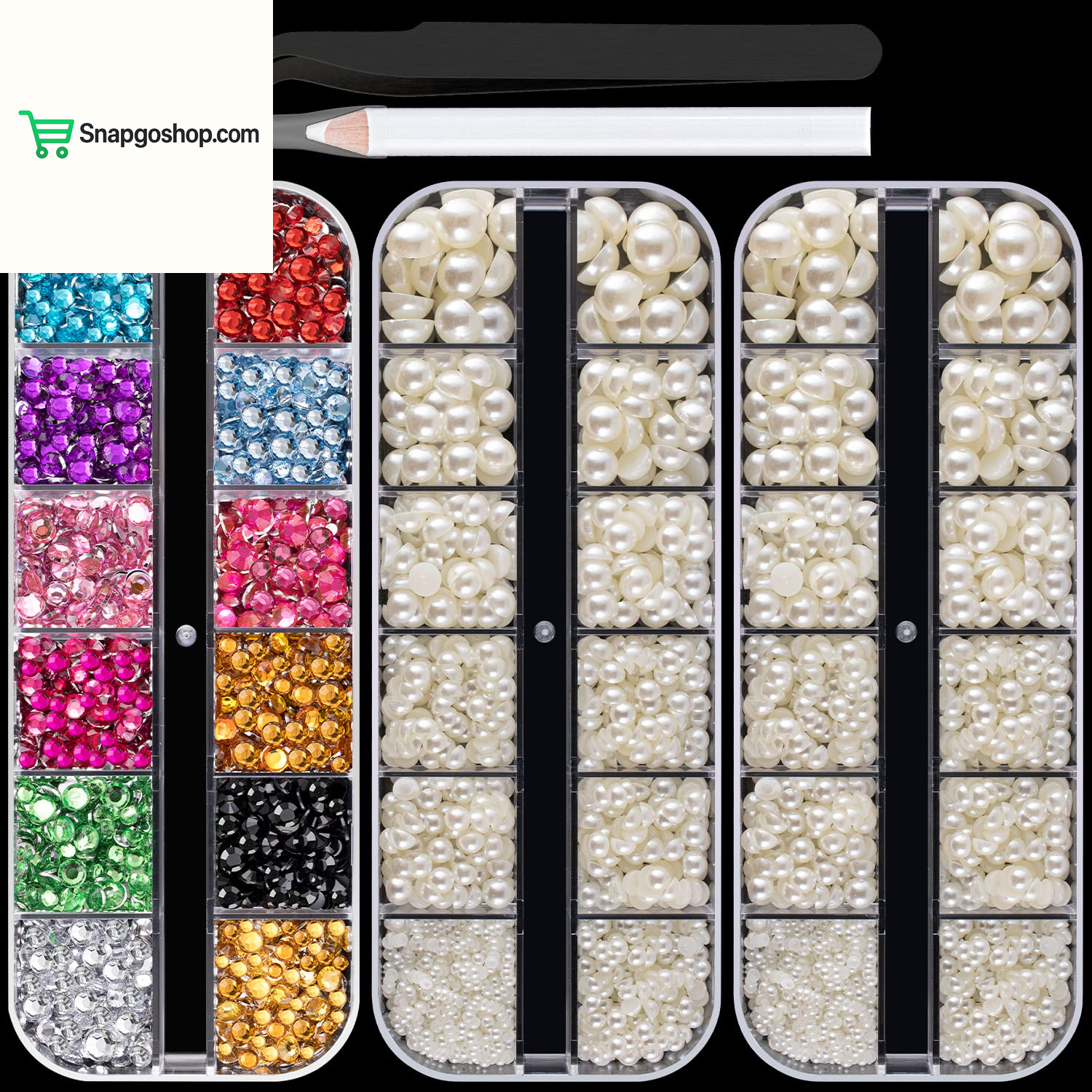 Flat Back Rhinestone Kits Colorful Rhinestones+Crystal Ab&Transparent White Face Gems Nail Gem with Quick Dry Makeup Glue+Picker Pencil+Tweezer for Bedazzling Face Makeup and Nail Art