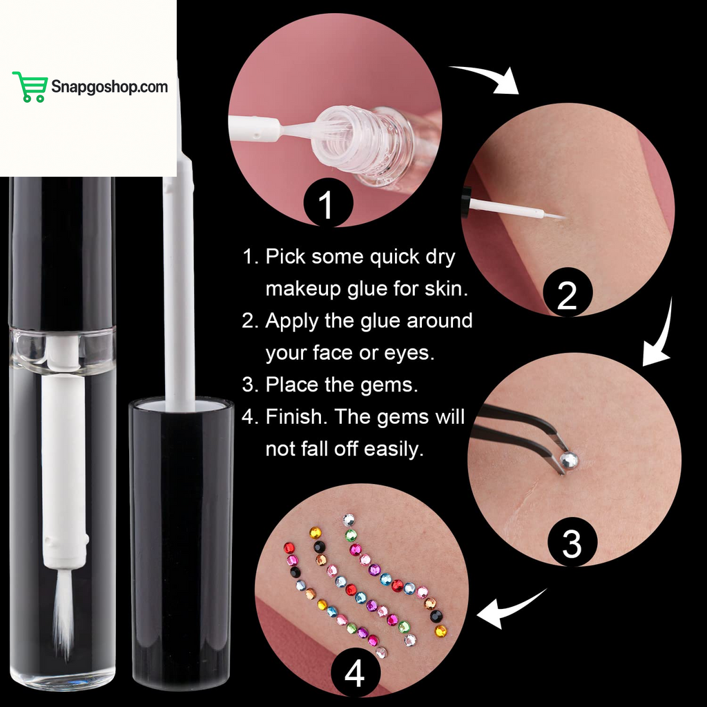 Flat Back Rhinestone Kits Colorful Rhinestones+Crystal Ab&Transparent White Face Gems Nail Gem with Quick Dry Makeup Glue+Picker Pencil+Tweezer for Bedazzling Face Makeup and Nail Art