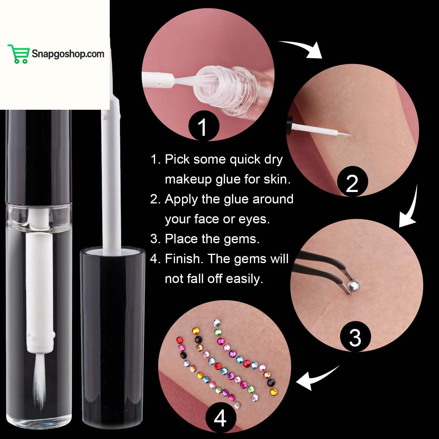 Flat Back Rhinestone Kits Colorful Rhinestones+Crystal Ab&Transparent White Face Gems Nail Gem with Quick Dry Makeup Glue+Picker Pencil+Tweezer for Bedazzling Face Makeup and Nail Art