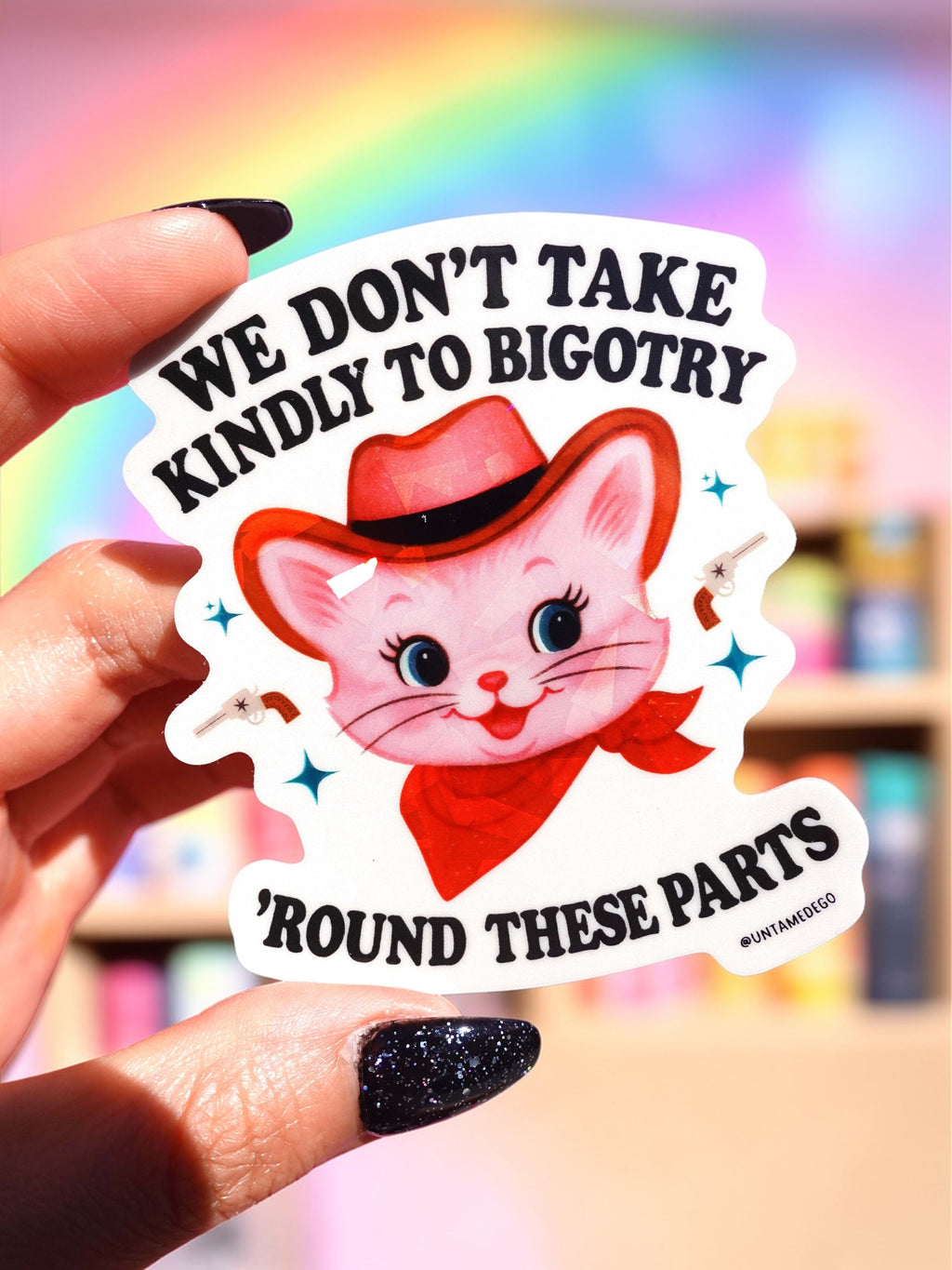 We Don’t Take Kindly to Bigotry – Cowboy Cat Vinyl Sticker