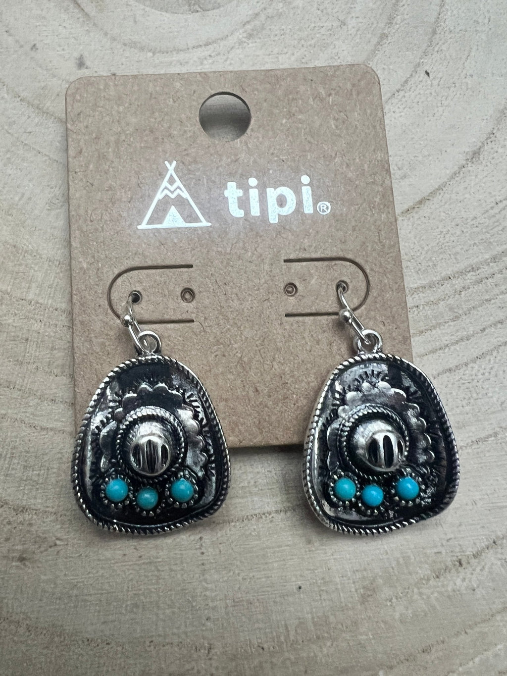 Western Cowboy Hat Dangle Earrings with Faux Turquoise Accents