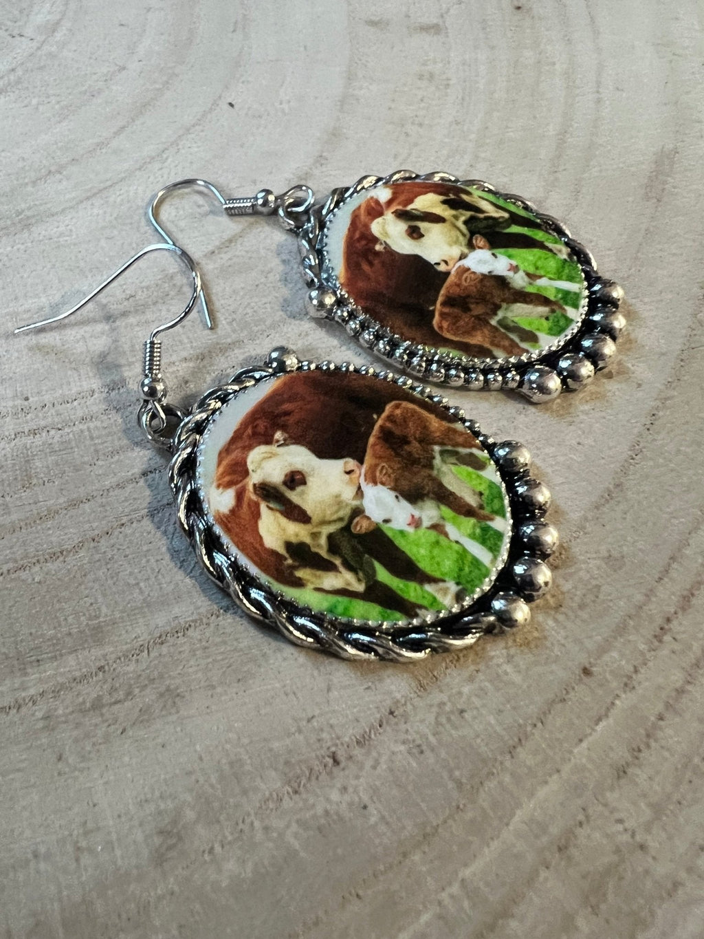 Western Framed Cow Calf Fashion Earrings
