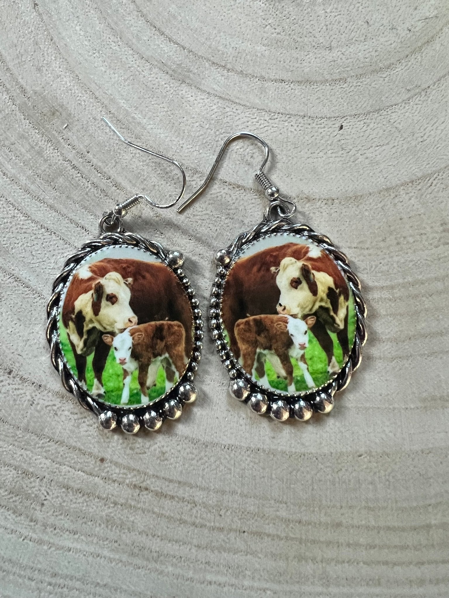 Western Framed Cow Calf Fashion Earrings