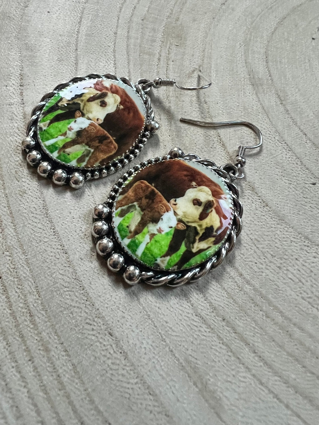 Western Framed Cow Calf Fashion Earrings