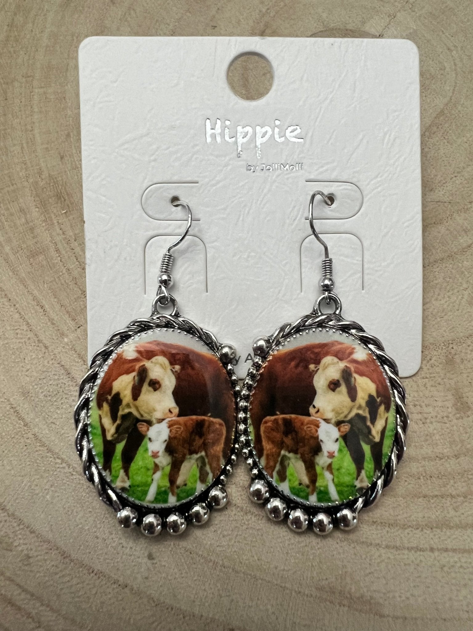 Western Framed Cow Calf Fashion Earrings
