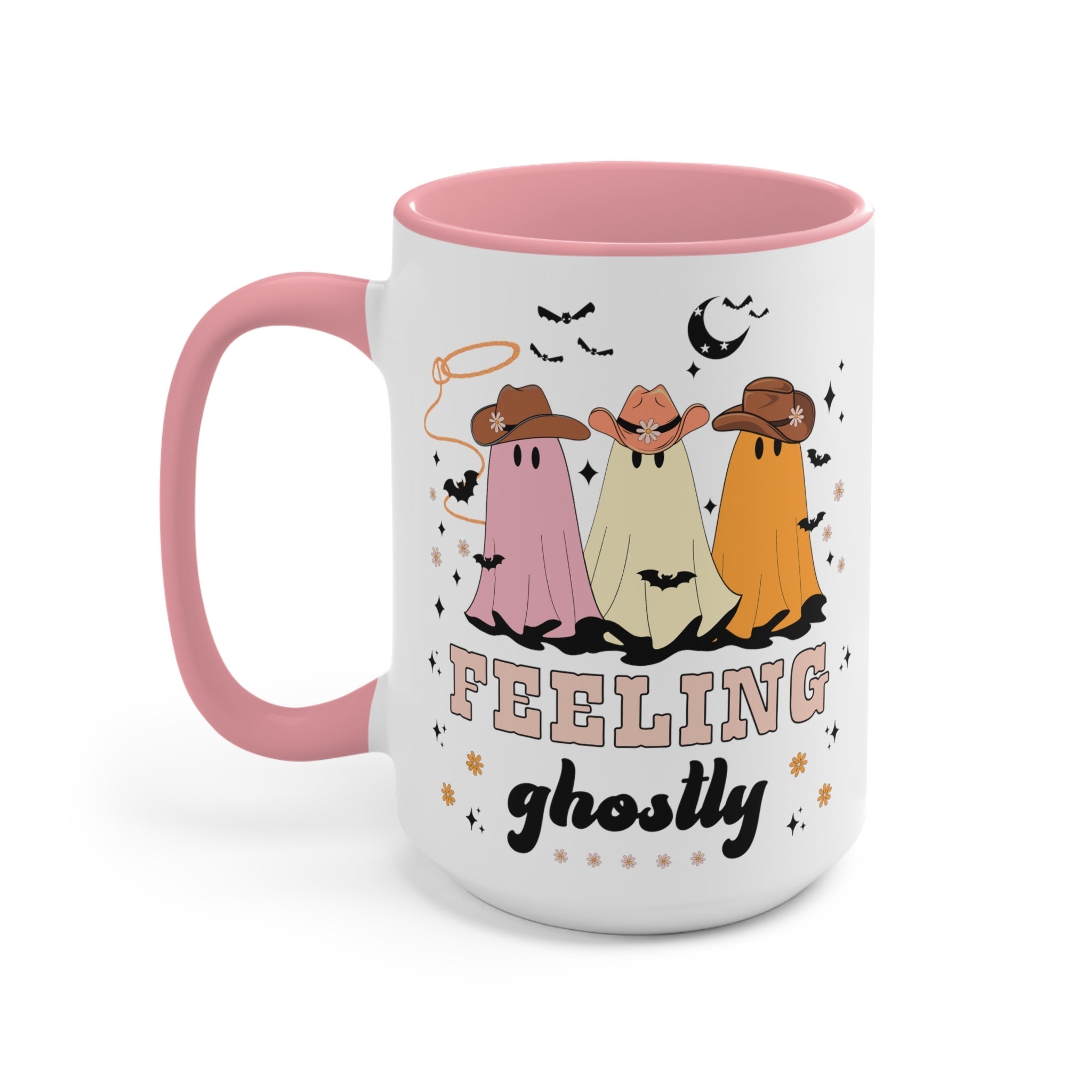 Western Halloween Coffee Mug with Groovy Ghosts: 15 Oz Coffee Mug for Fall