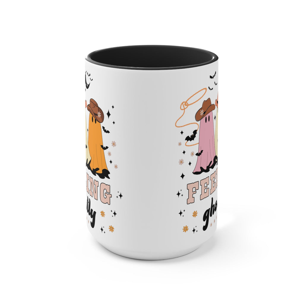 Western Halloween Coffee Mug with Groovy Ghosts: 15 Oz Coffee Mug for Fall