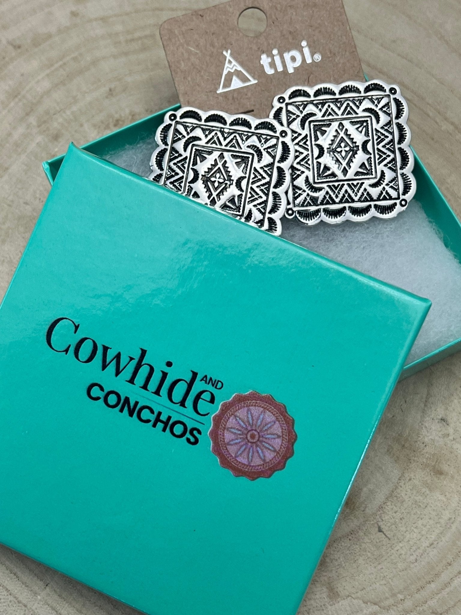 Western Square Concho Fashion Earrings