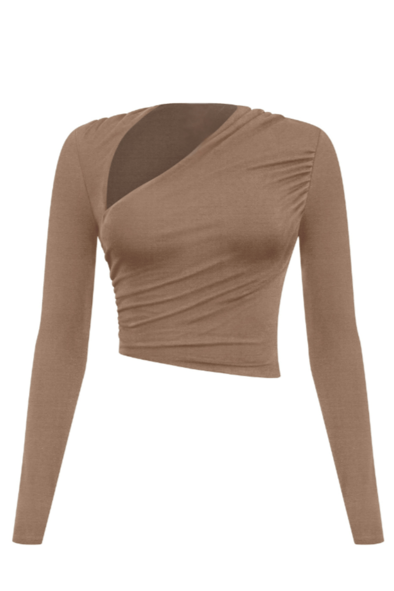 Women’s Long Sleeve Asymmetrical Ruched Crop Top