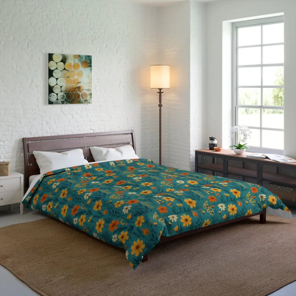 Cozy Orange Wildflowers Comforter - Lightweight - DipaliZ