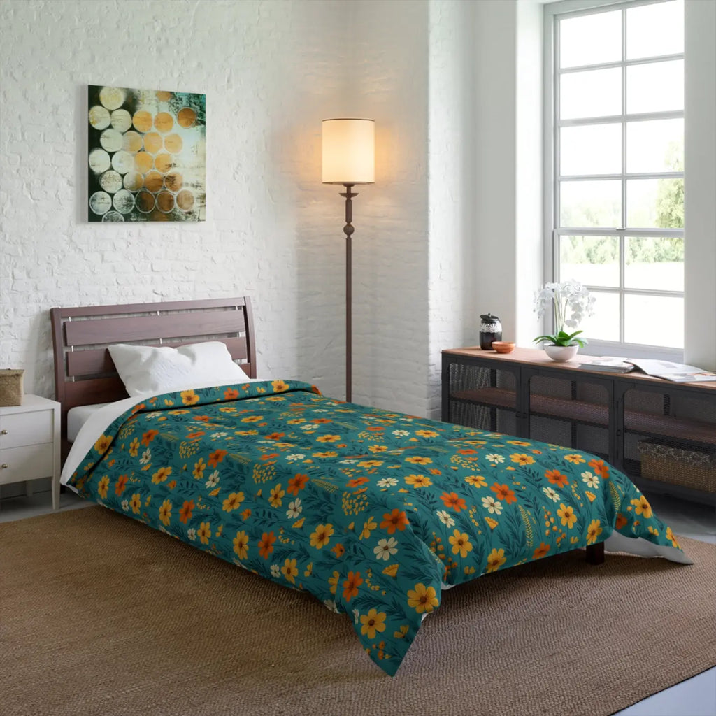 Cozy Orange Wildflowers Comforter - Lightweight - DipaliZ