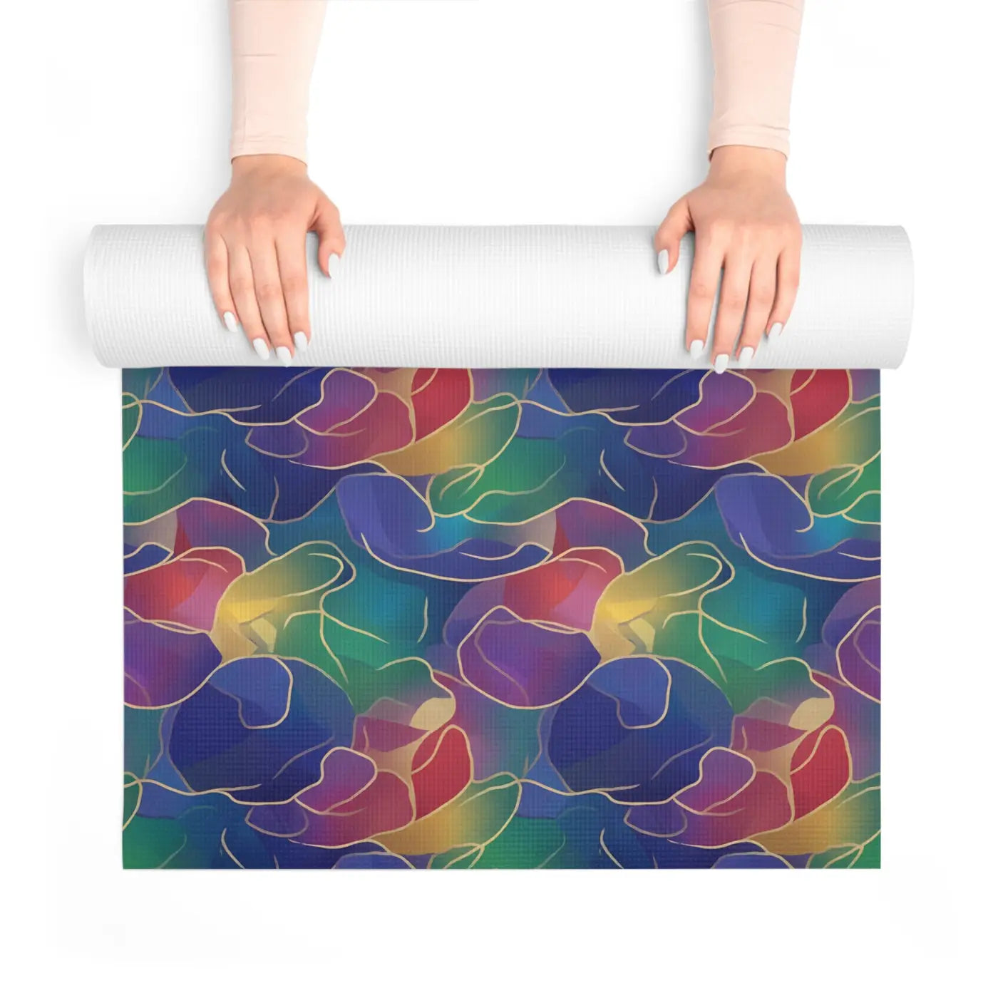 Vibrant Foam Yoga Mat Rainbow Wave Floral Design - Dipaliz