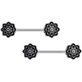 14G 5/8 Symmetric Black Lotus Flower Nipple Babell Set